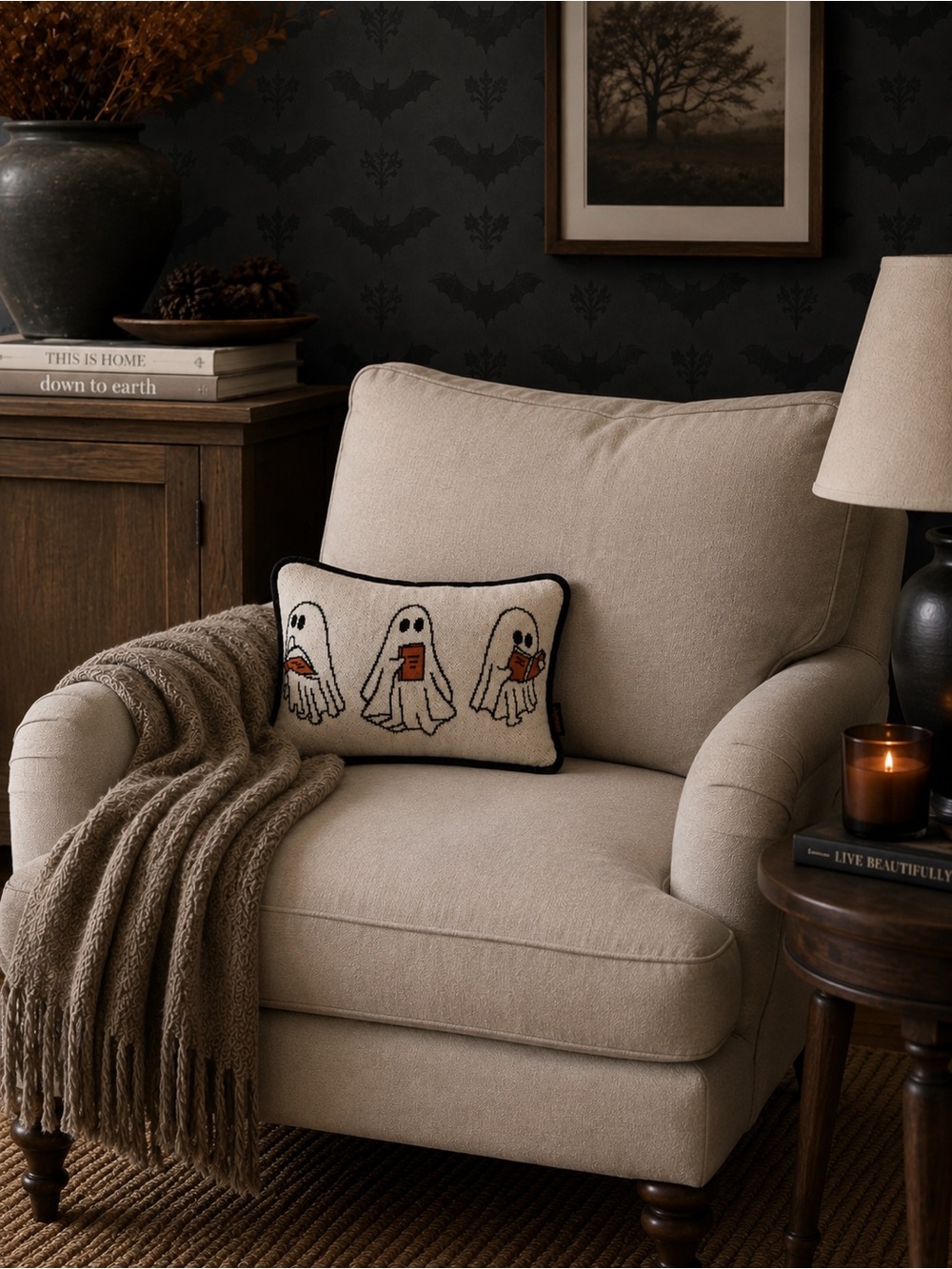NWT Viral Ghosts Reading Books Decorative Pillow